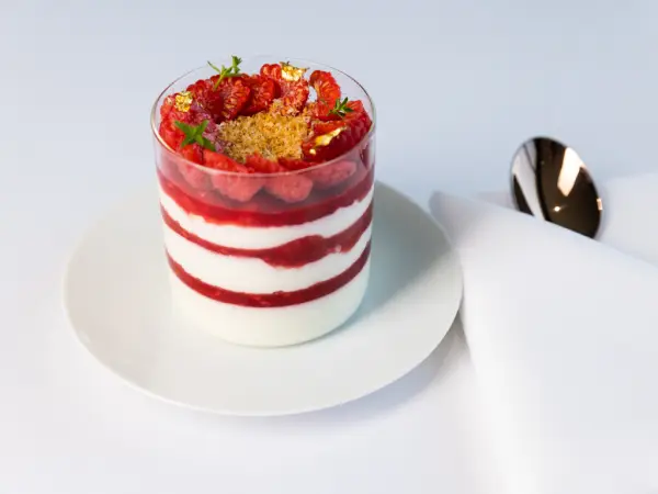 SKYR-Mousse mit Himbeergelee und süßem Crumble / Foto: Günther Pichler img_6791.jpg